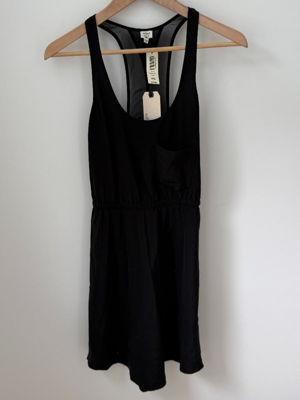 ARITZIA Wilfred 100% Washed Silk Racerback Pocket Romper Black XXS (NWT)